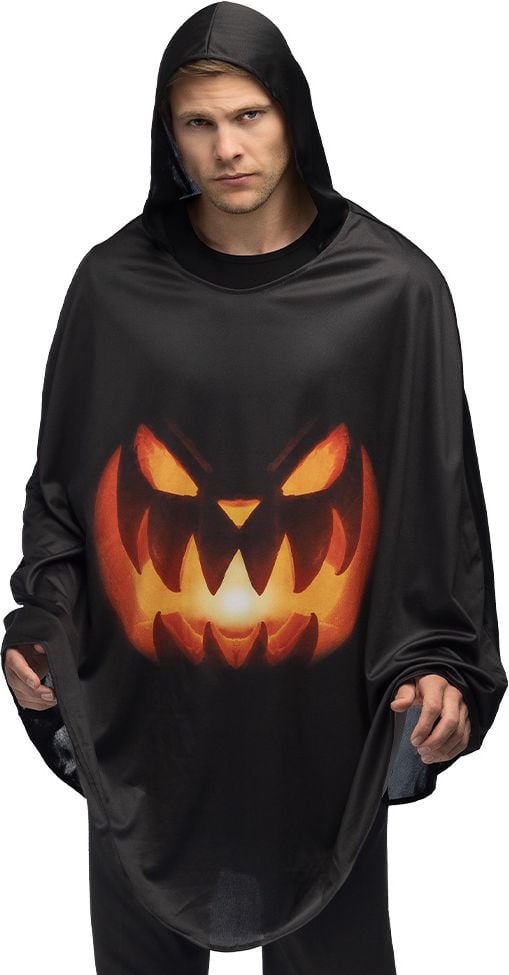 Zwarte Halloween Poncho Pompoen