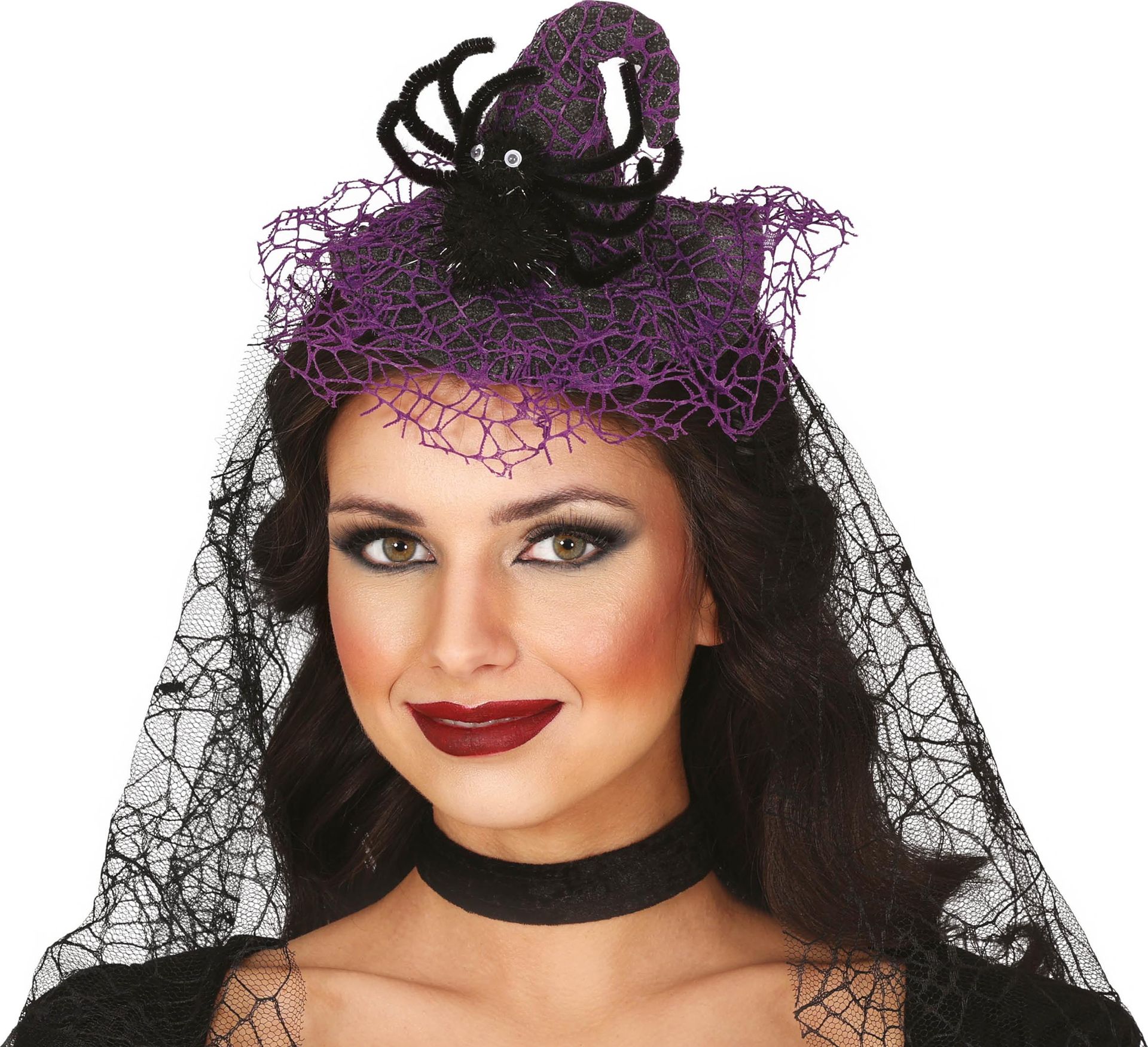 Zwarte heksen hoofdband met sluier halloween