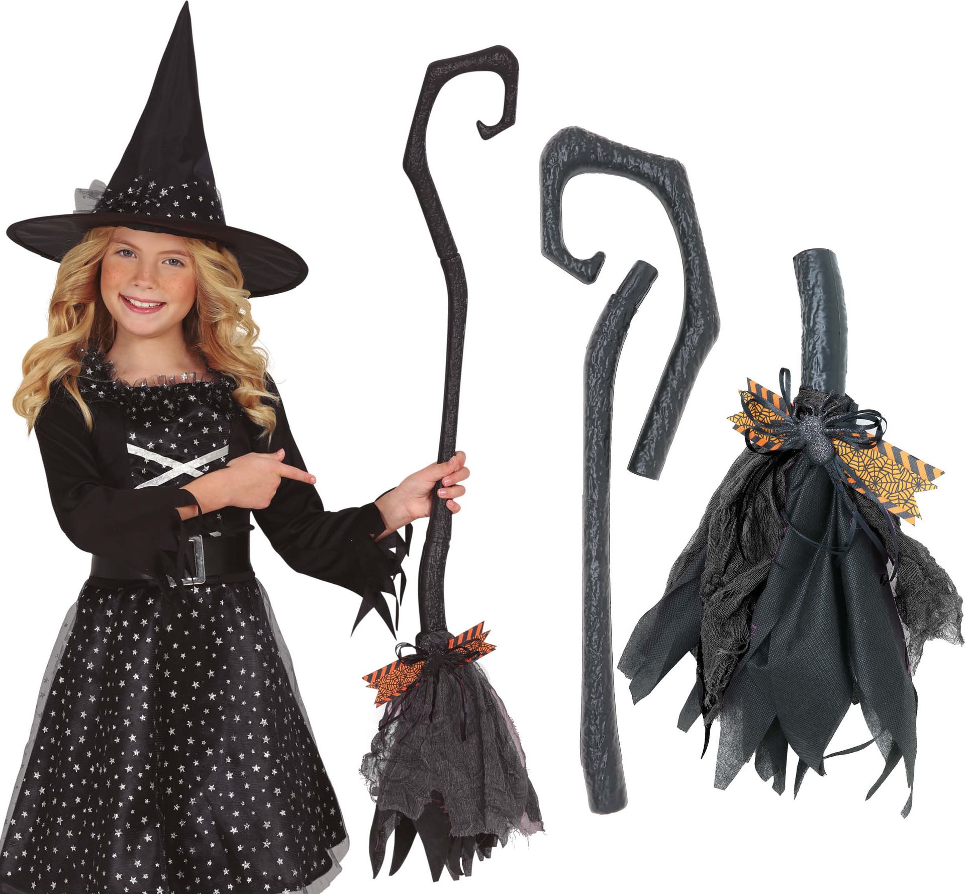 Zwarte heksenbezem 90 cm halloween