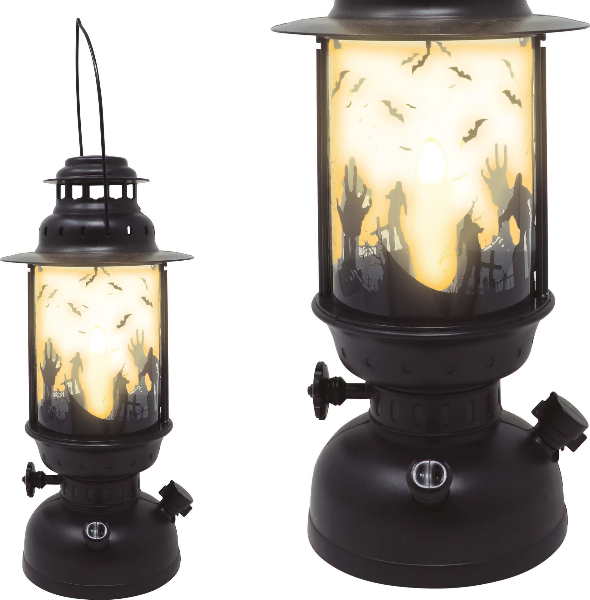 Zwarte lantaarn met licht halloween 30 cm