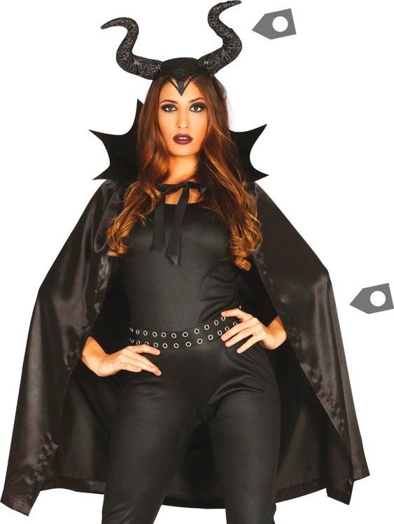 Zwarte maleficent cape en horens