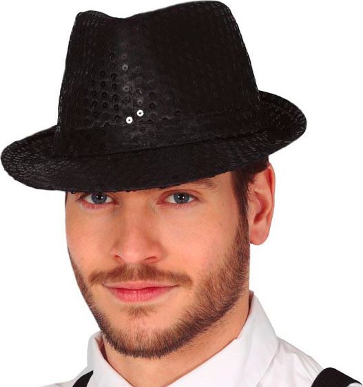 Zwarte pailletten fedora