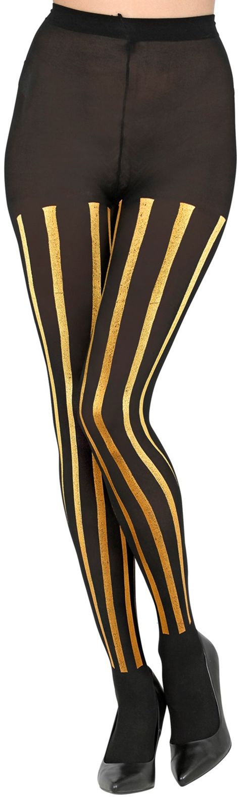 Zwarte panty met gouden strepen