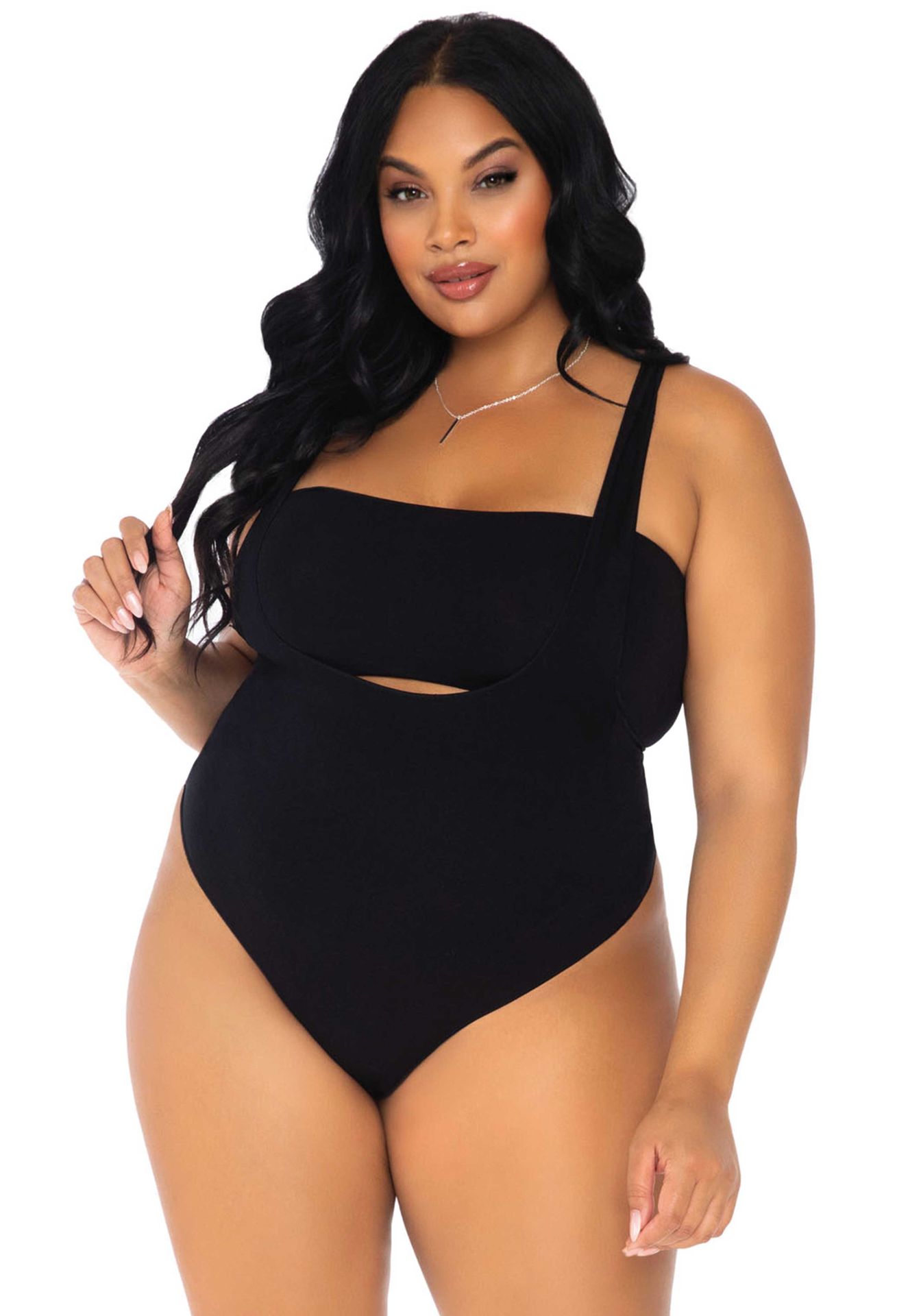 Zwarte plus size 2 delige bodysuit