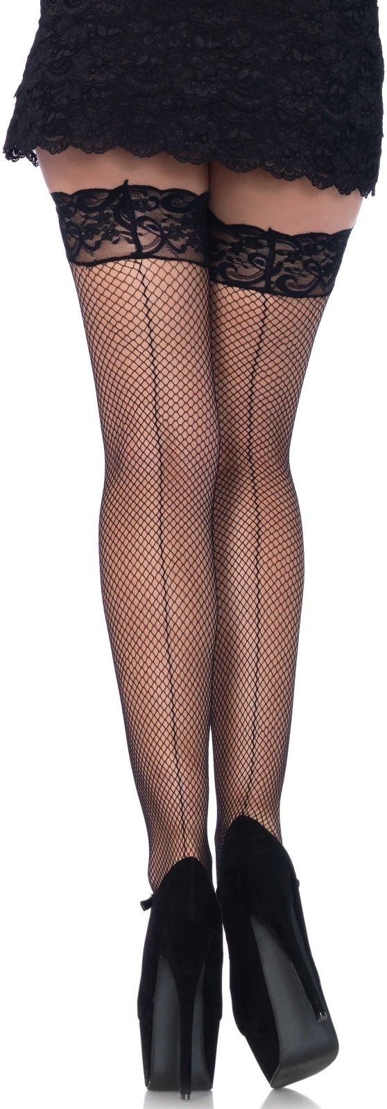 Zwarte plus size netpanty met kanten top