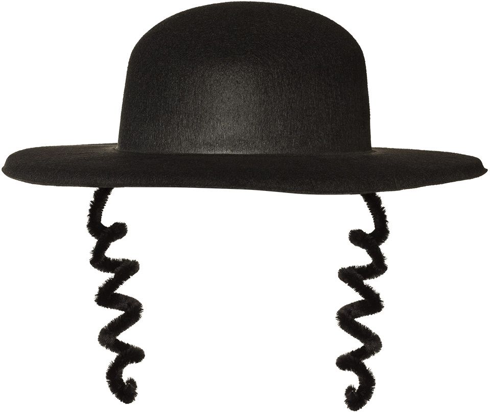 Zwarte rabbijn hoed met staartjes