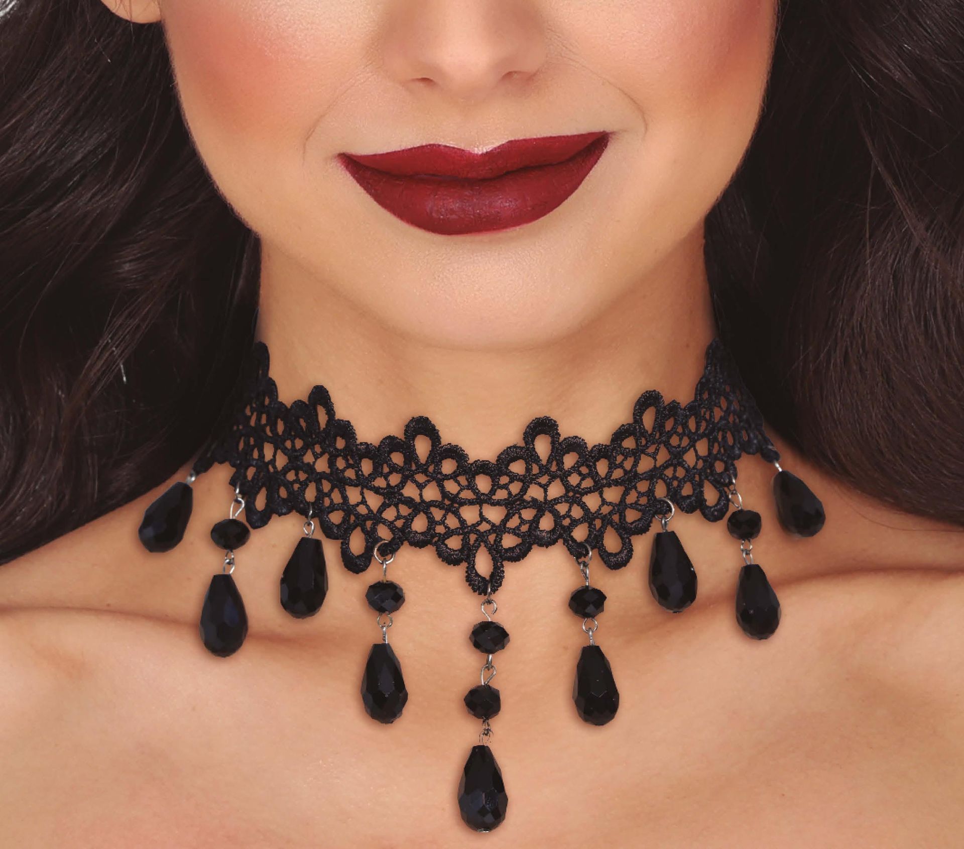 Zwarte regendruppel edelstenen choker