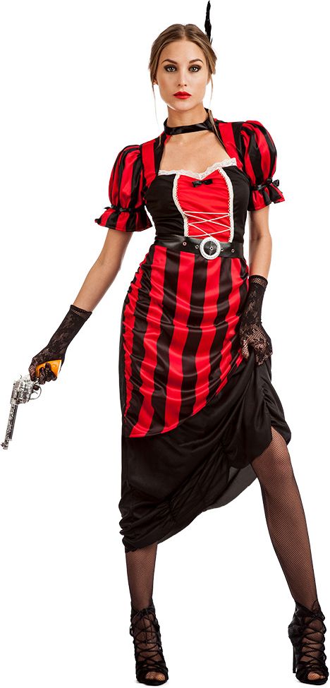 Zwarte Rode Western Damesjurk Saloon