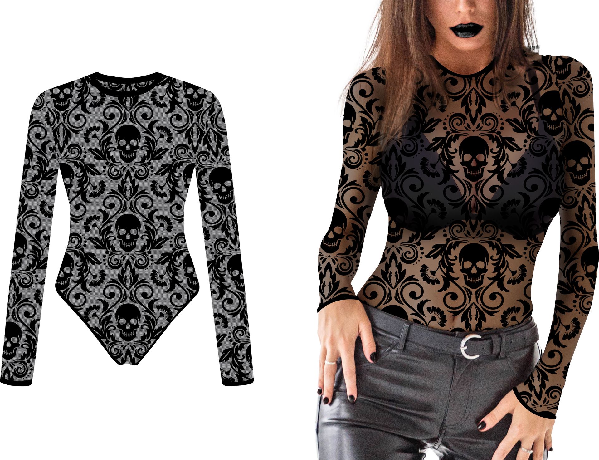 Zwarte Skull Halloween Leotard