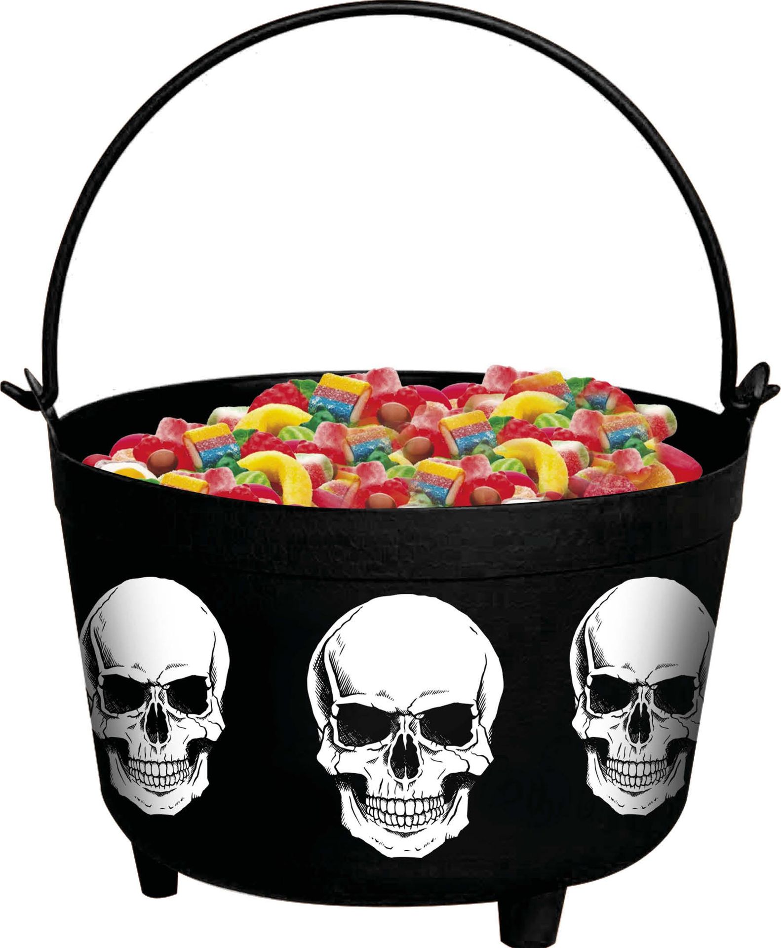 Zwarte snoepketel doodshoofd 24 x 23 x 15 cm halloween