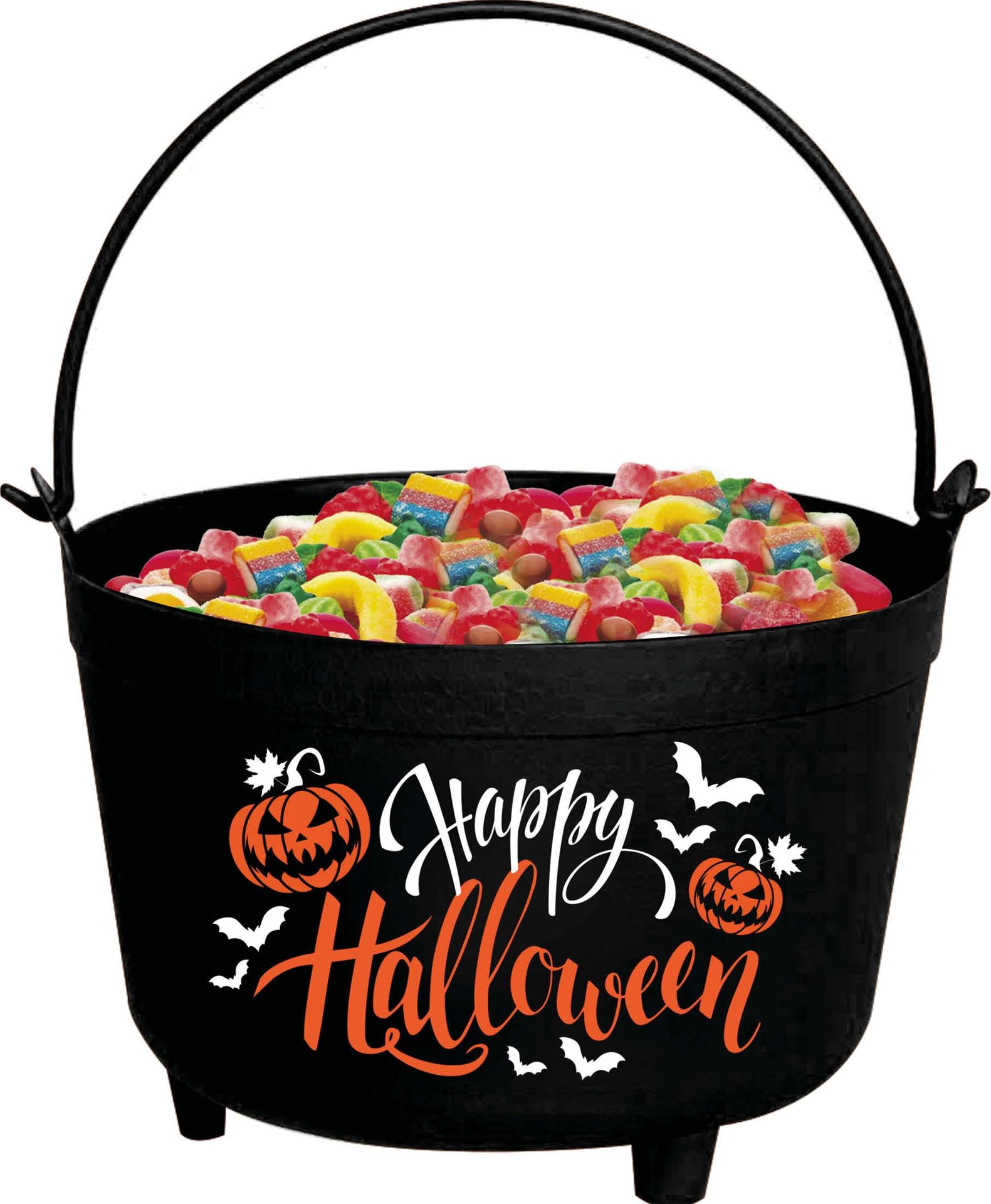 Zwarte snoepketel 'Happy Halloween' 24 x 23 x 15 cm