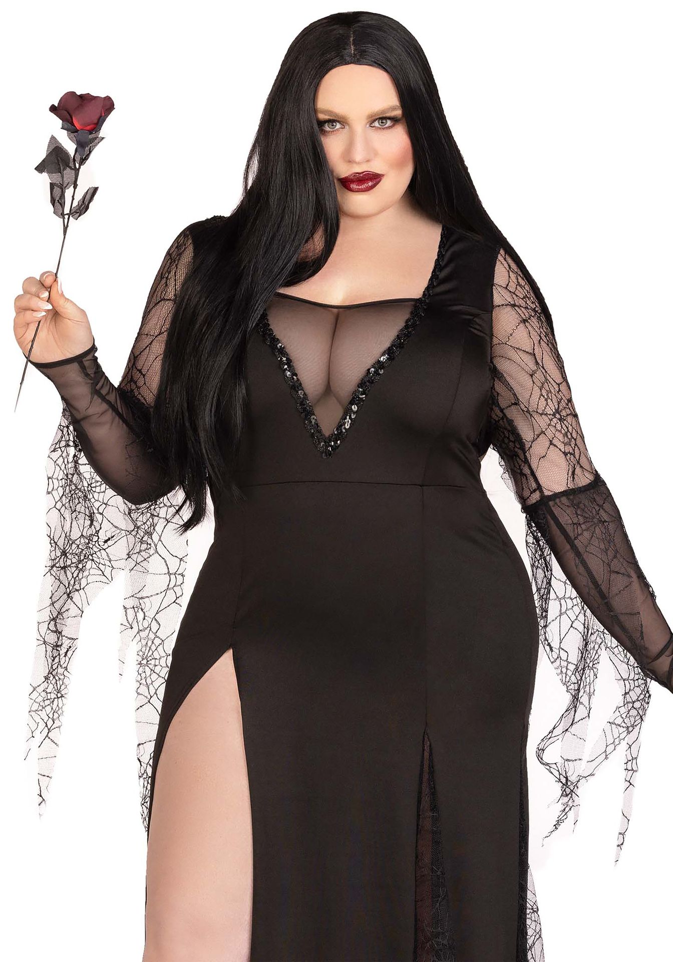 Zwarte spider Morticia plus size jurk