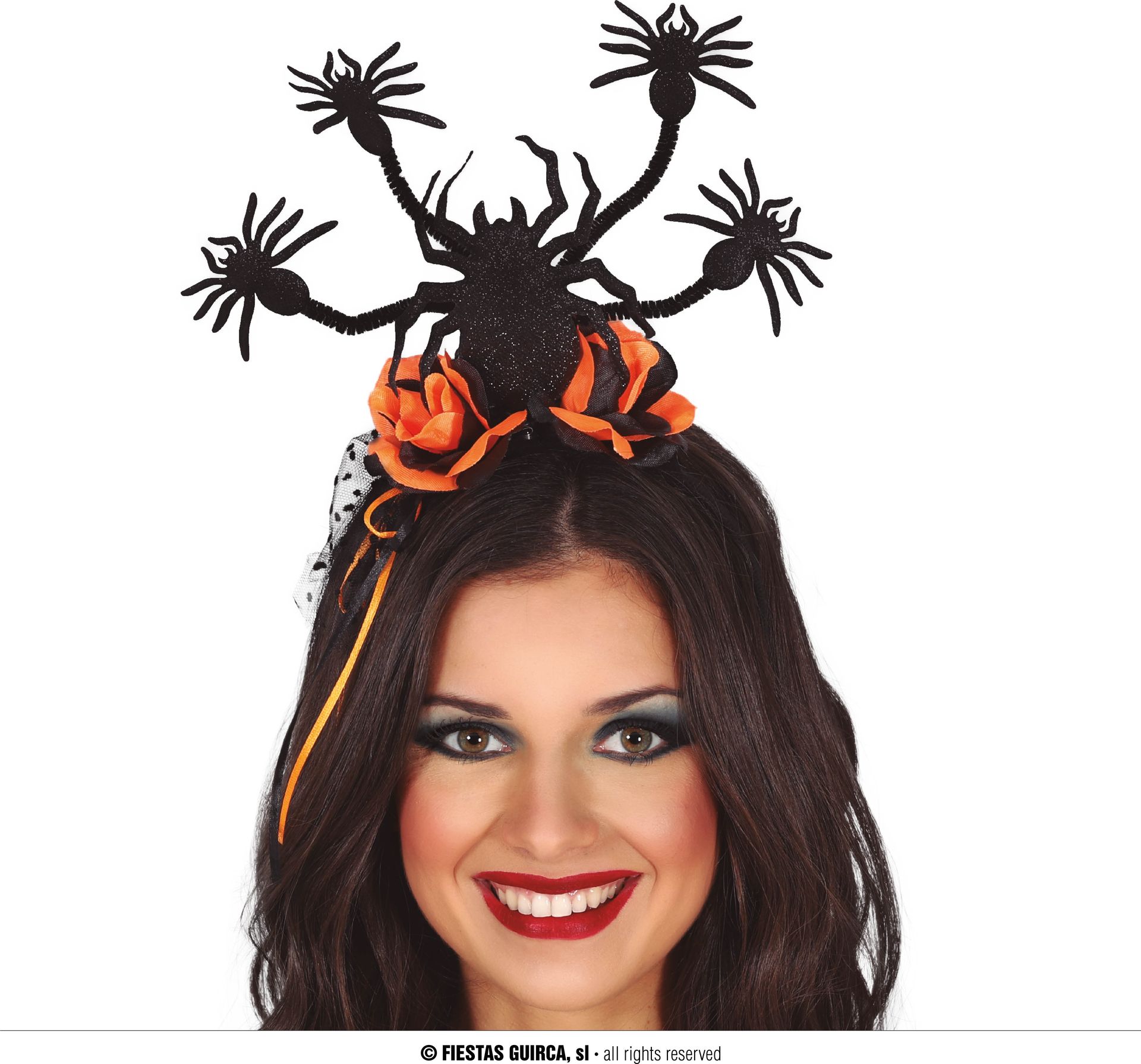 Zwarte spinnen met oranje bloemen haarband halloween