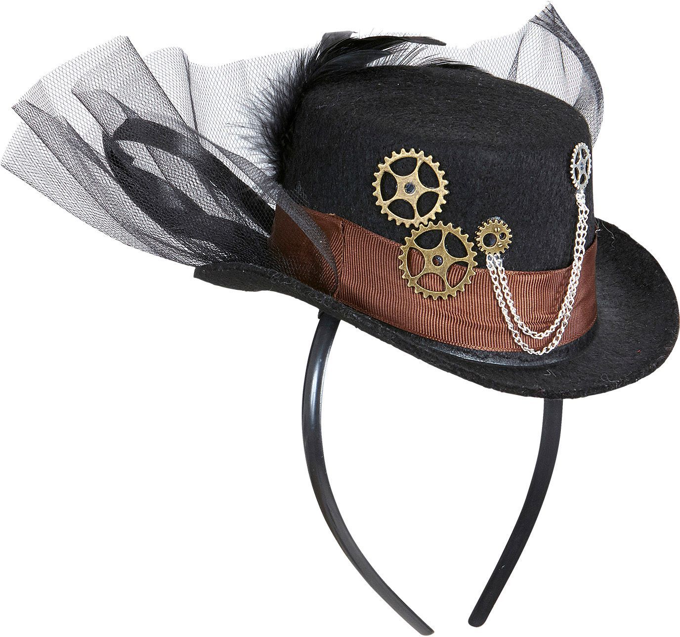 Zwarte steampunk haarband met mini hoed