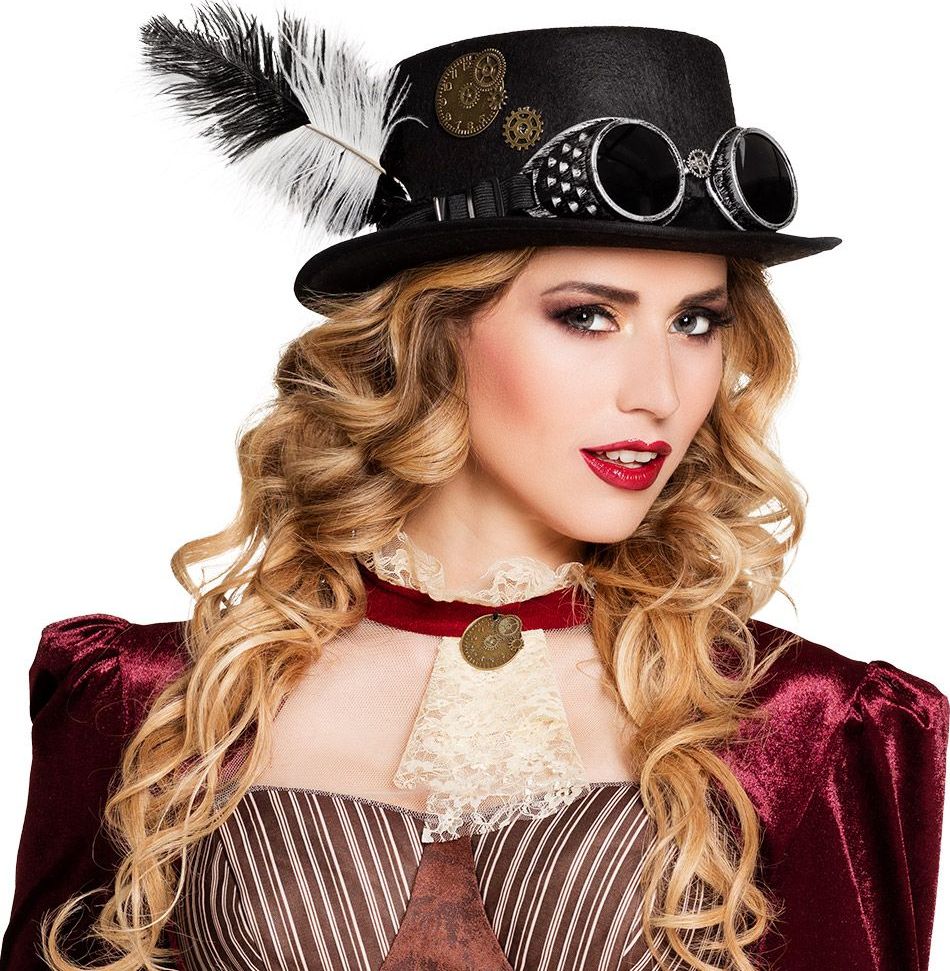 Zwarte steampunk hoge hoed met bril