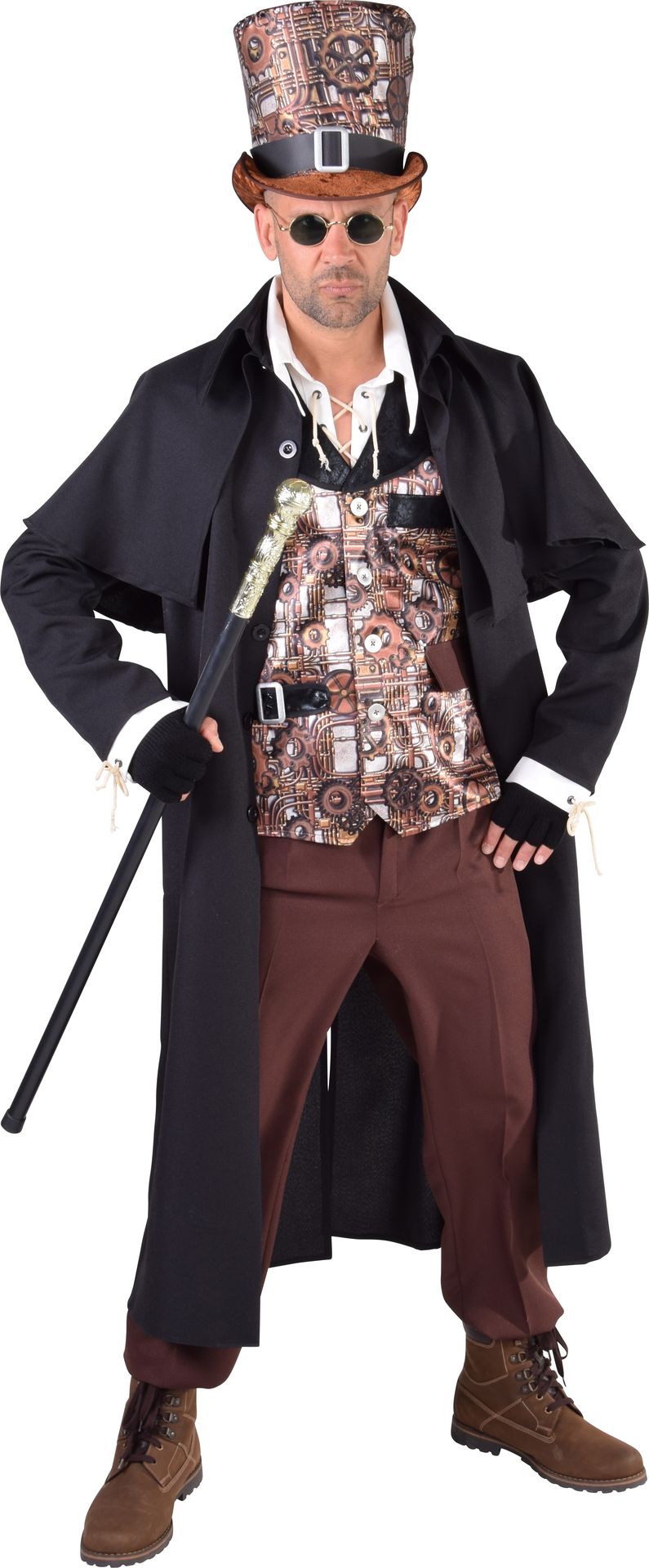 Zwarte steampunk mantel man