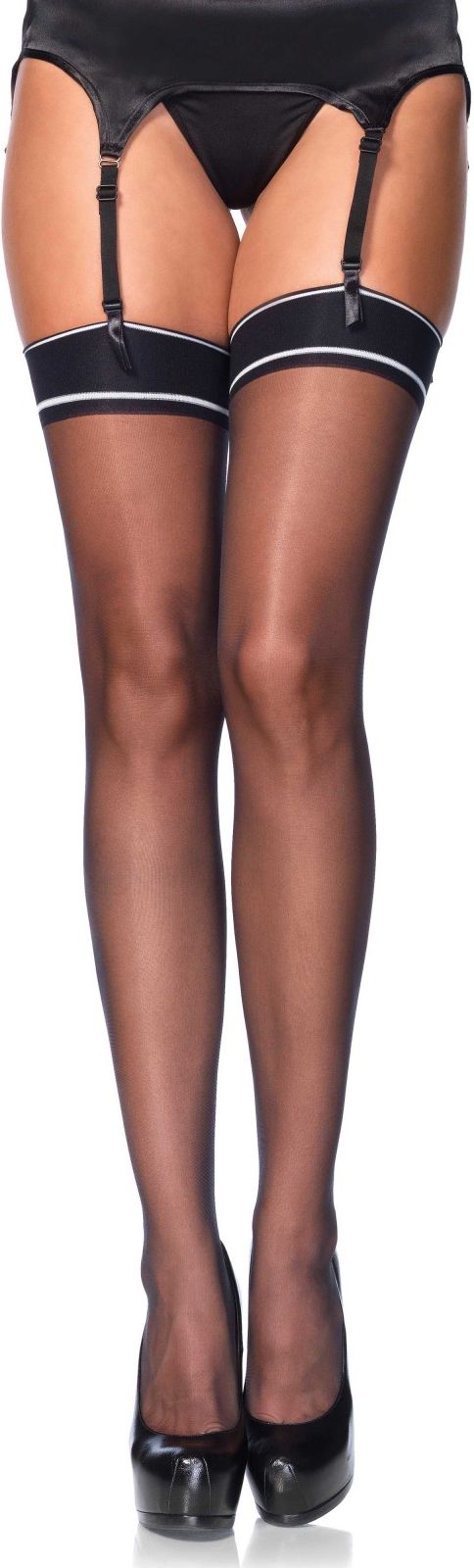 Zwarte stockings met gestreepte bovenkant