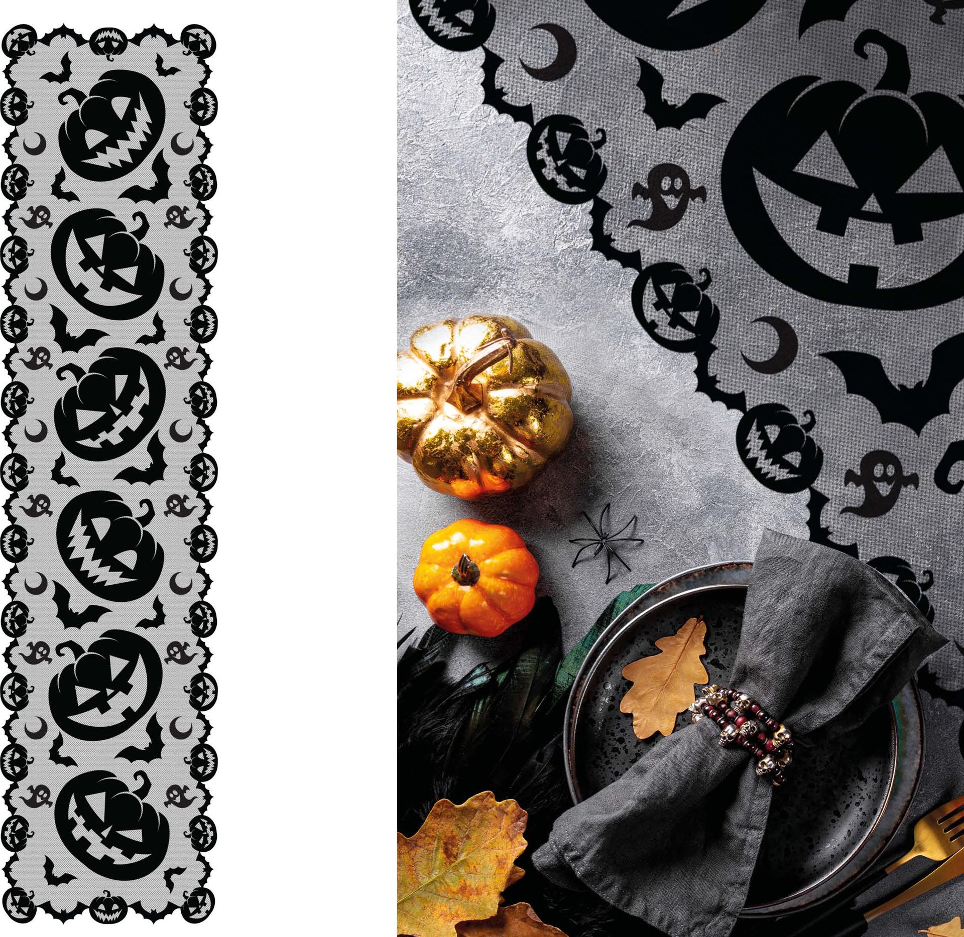 Zwarte tafelloper pompoen 45 x 200 cm halloween