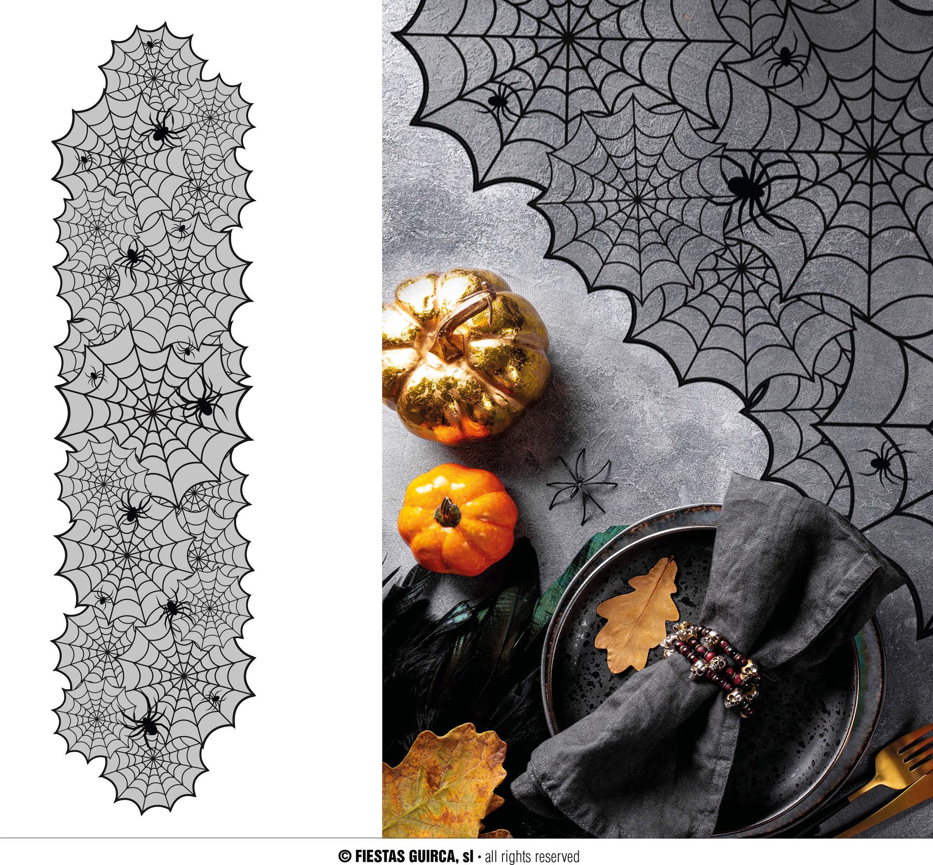 Zwarte tafelloper spinnenweb 45 x 183 cm halloween