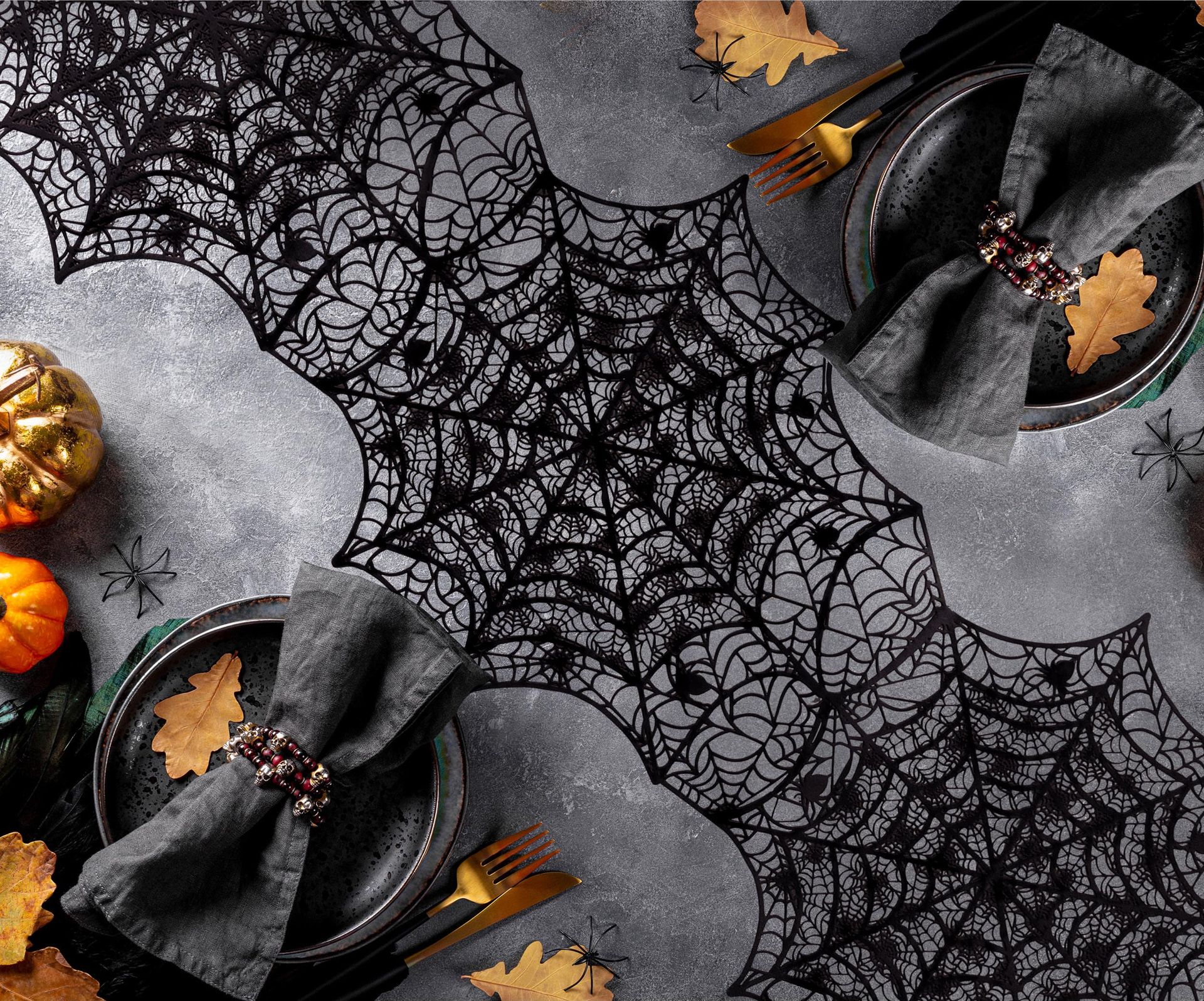 Zwarte tafelloper spinnenweb linnen 34 x 136 cm halloween