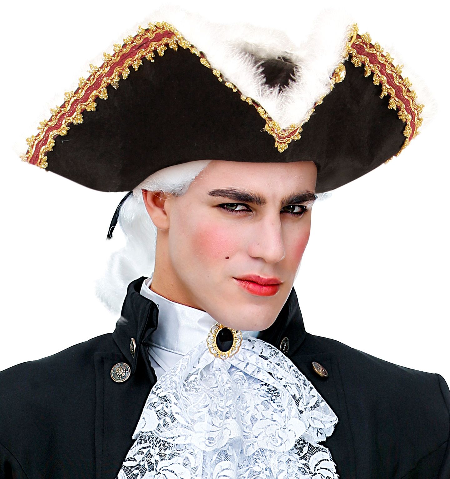 Zwarte tricorn met marabou rand