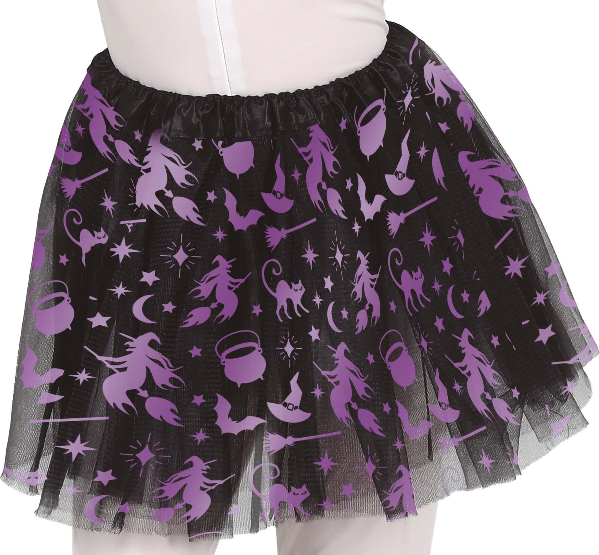 Zwarte tutu met paarse halloween figuren kind 30 cm halloween