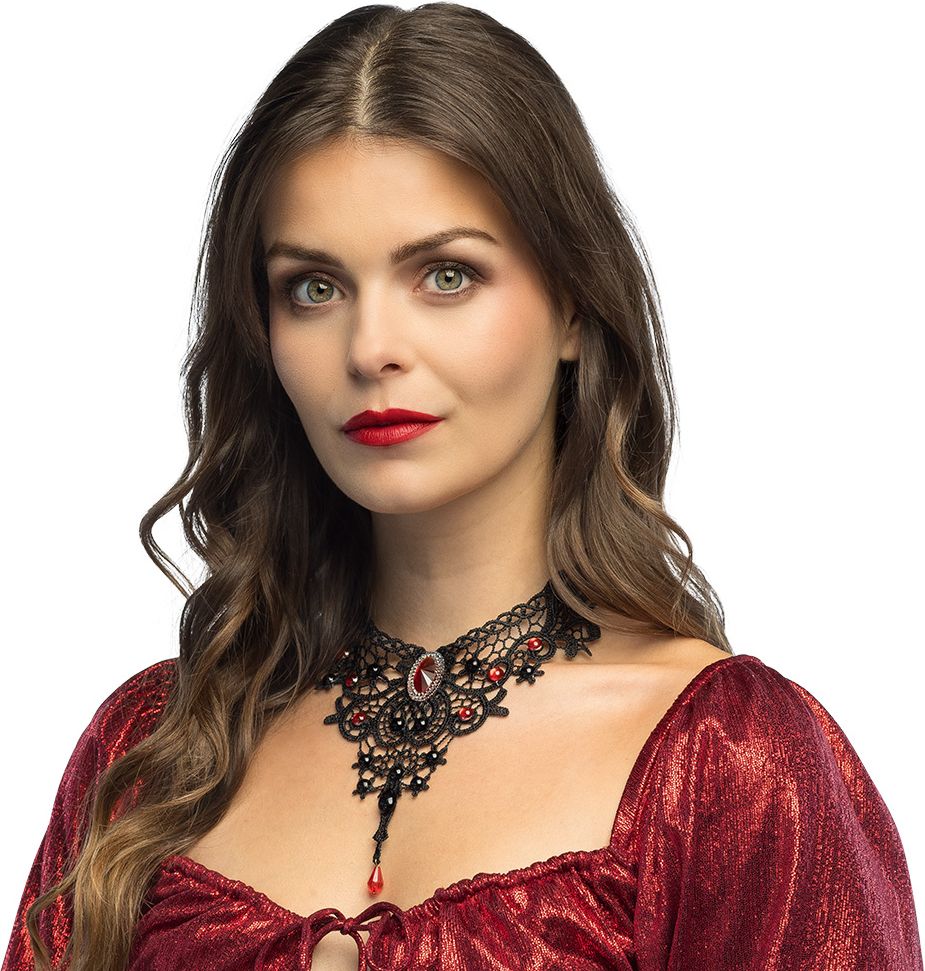 Zwarte Vampier Choker met Rode Edelstenen