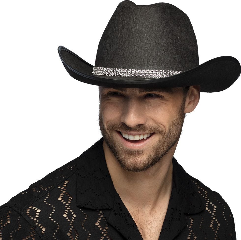 Zwarte Westernhoed met Glitterrand